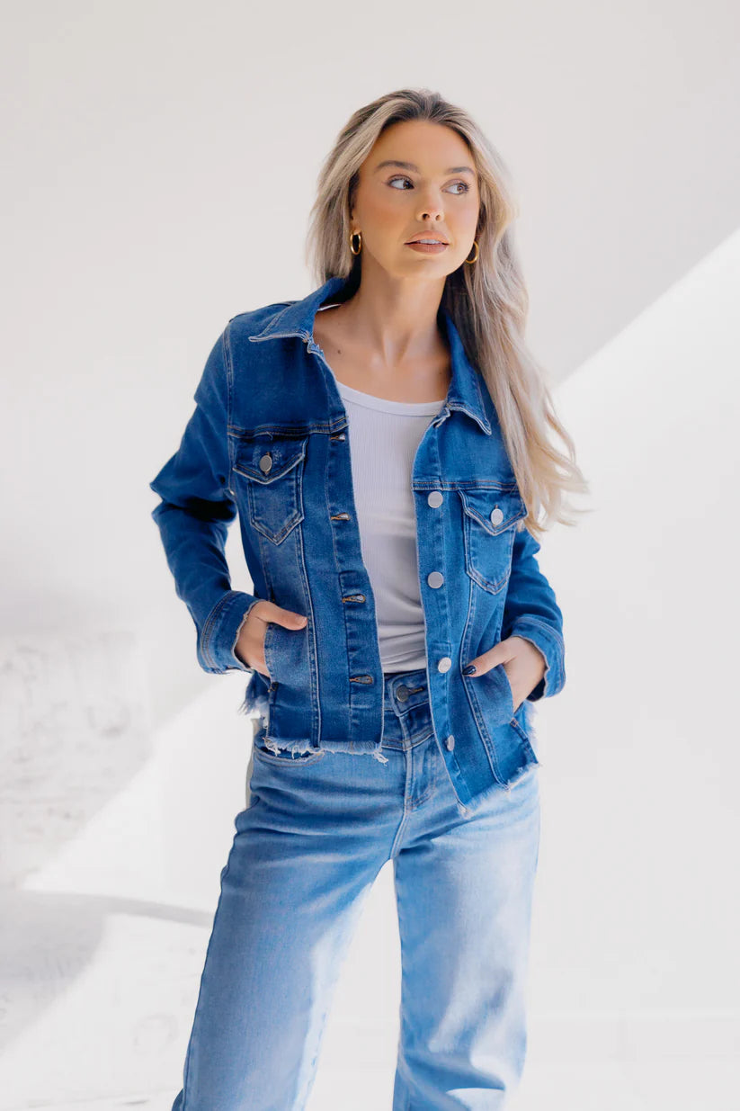 Sea Spray Frayed Risen Denim Jacket