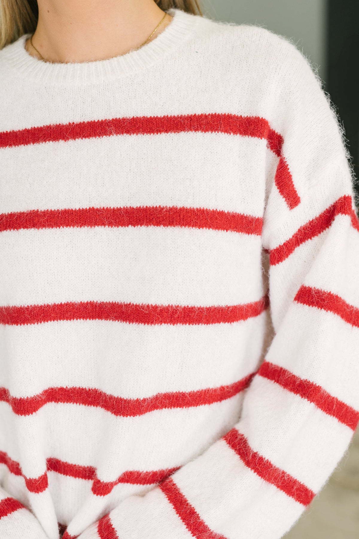 Softly Secure Drop Shoulder Sweater in Red and White