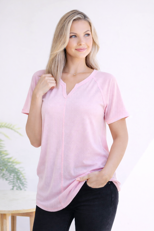 Stitched in Pink Short Sleeve Top