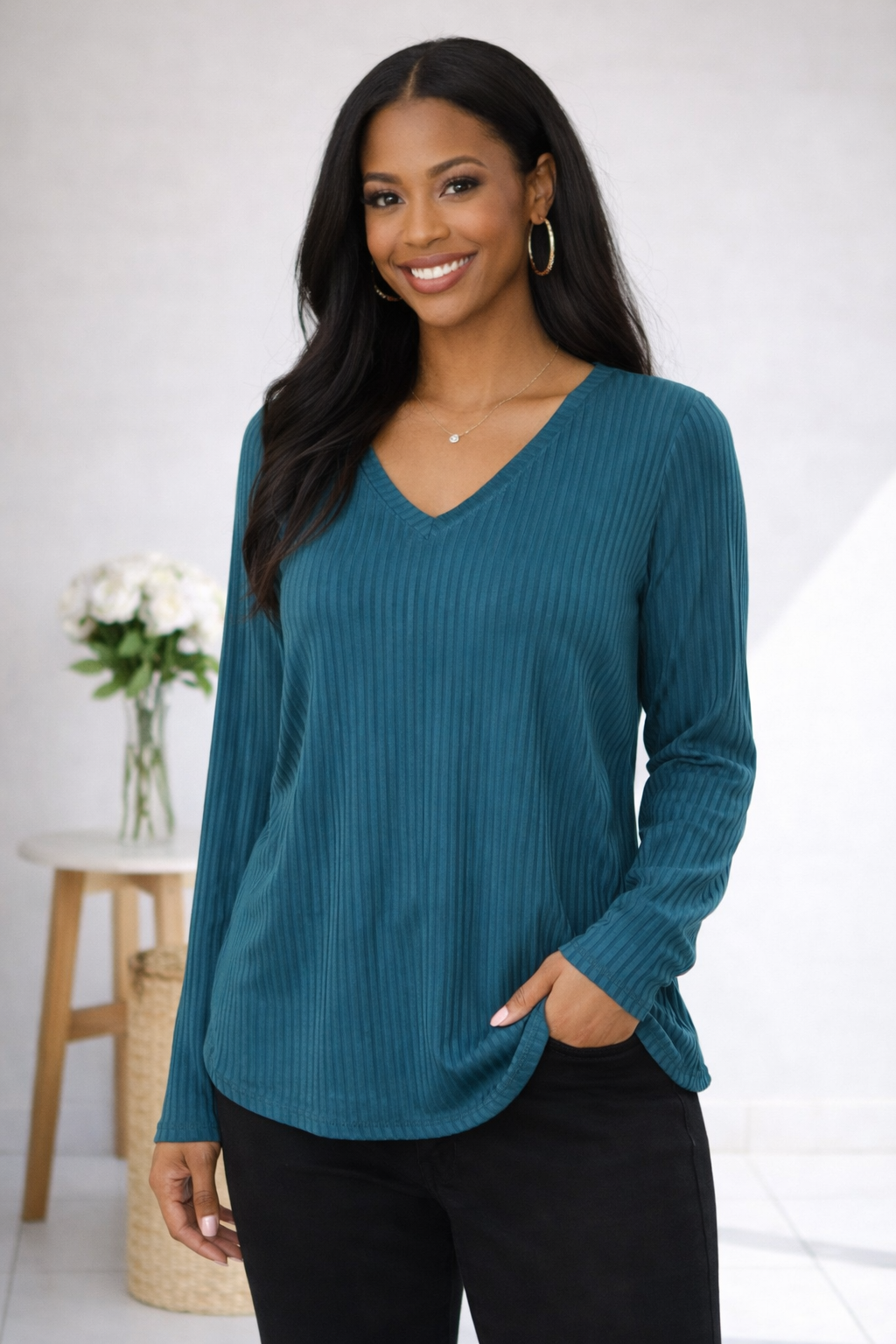 Subtly Striped Long Sleeve Top