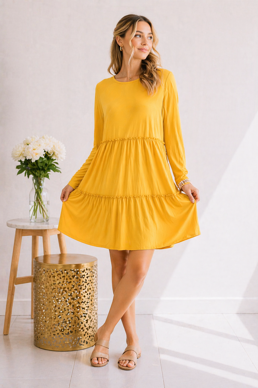 Tiered Decadence Mustard Dress