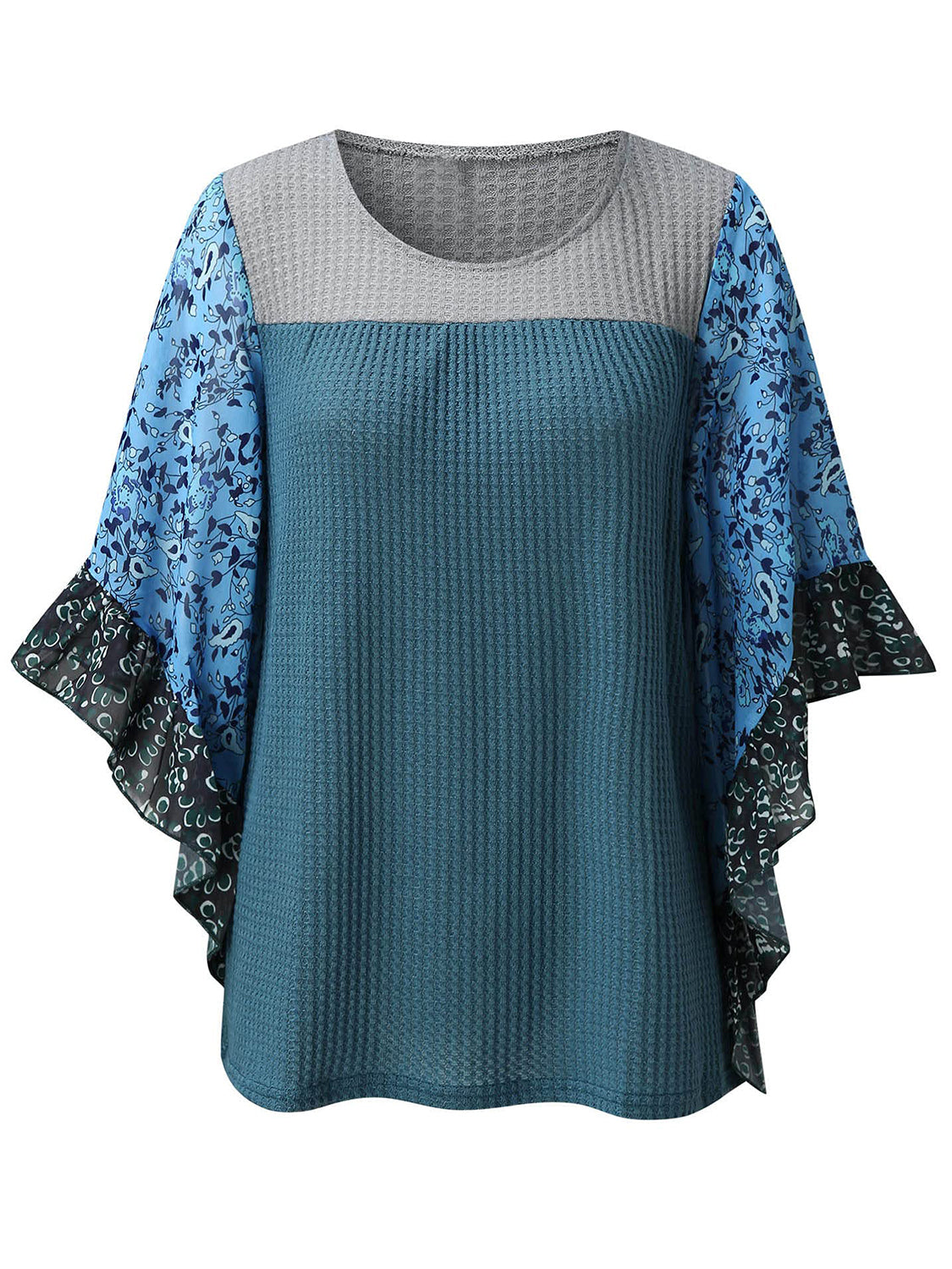 8 Color Options! Full Size Printed Round Neck Three-Quarter Sleeve Blouse