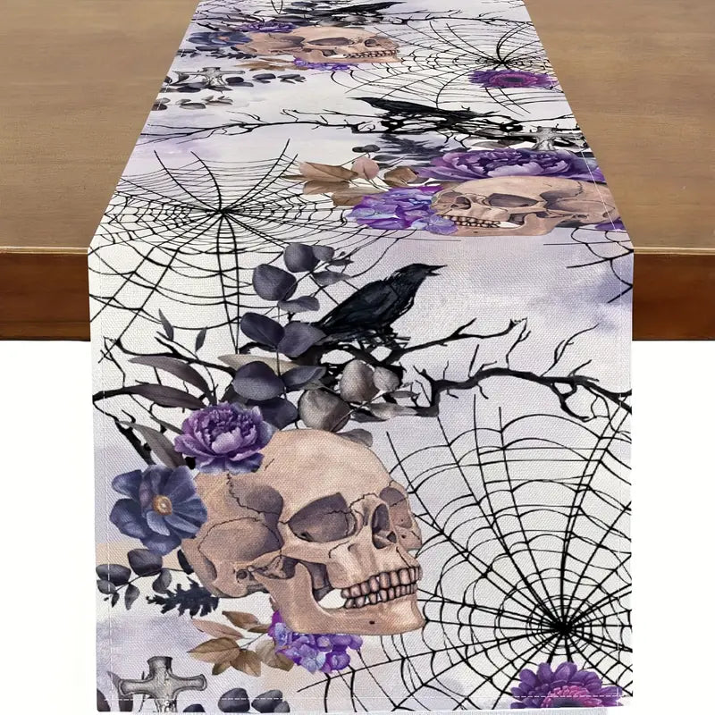 Purple Floral Skull Table Runner