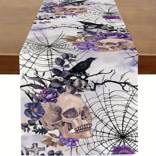 Purple Floral Skull Table Runner