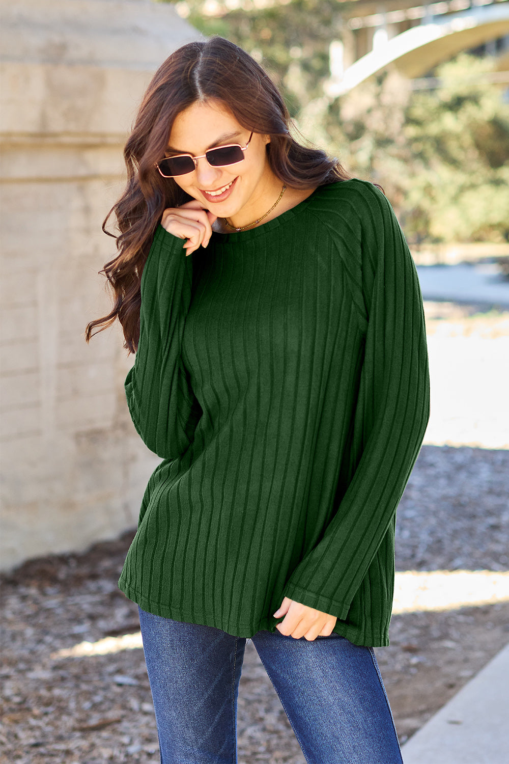 BF Doorbuster! 5 Colors! Basic Bae Full Size Ribbed Round Neck Long Sleeve Knit Top