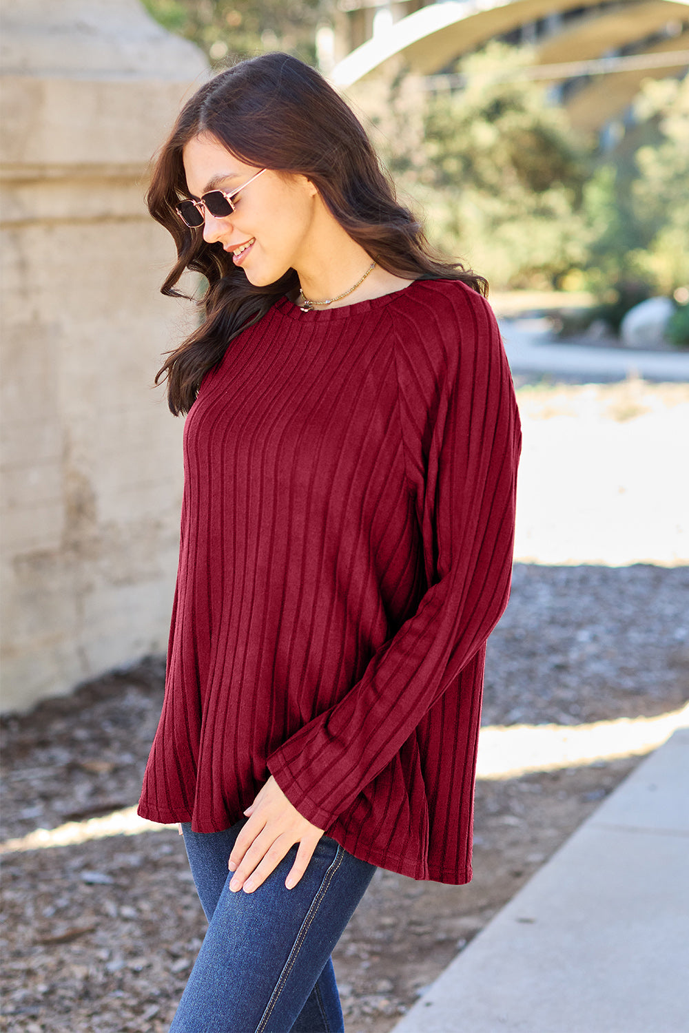 BF Doorbuster! 5 Colors! Basic Bae Full Size Ribbed Round Neck Long Sleeve Knit Top