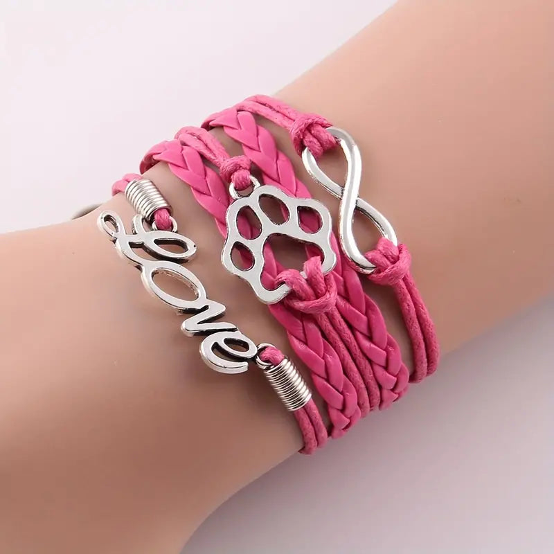 Love Paw Print Braided Bracelet - 5 Color Options!