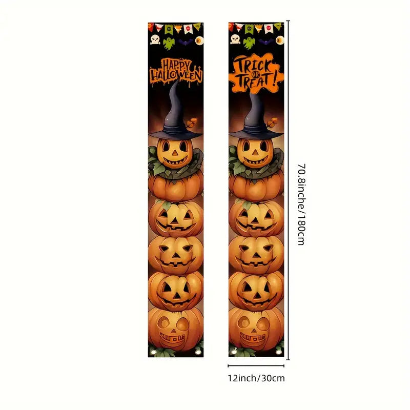 Happy Halloween Stacked Pumpkins Door Banners