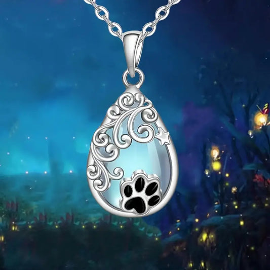 Moonstone Paw Print Necklace