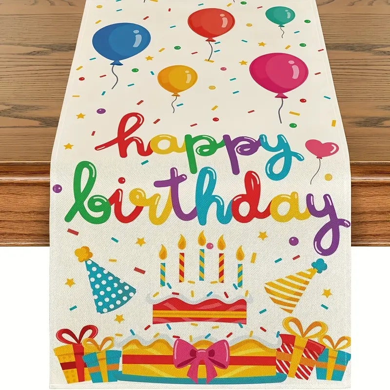 Happy Birthday Cake Balloons Table Runner