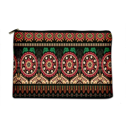 Red Aztec Floral Makeup Pouch