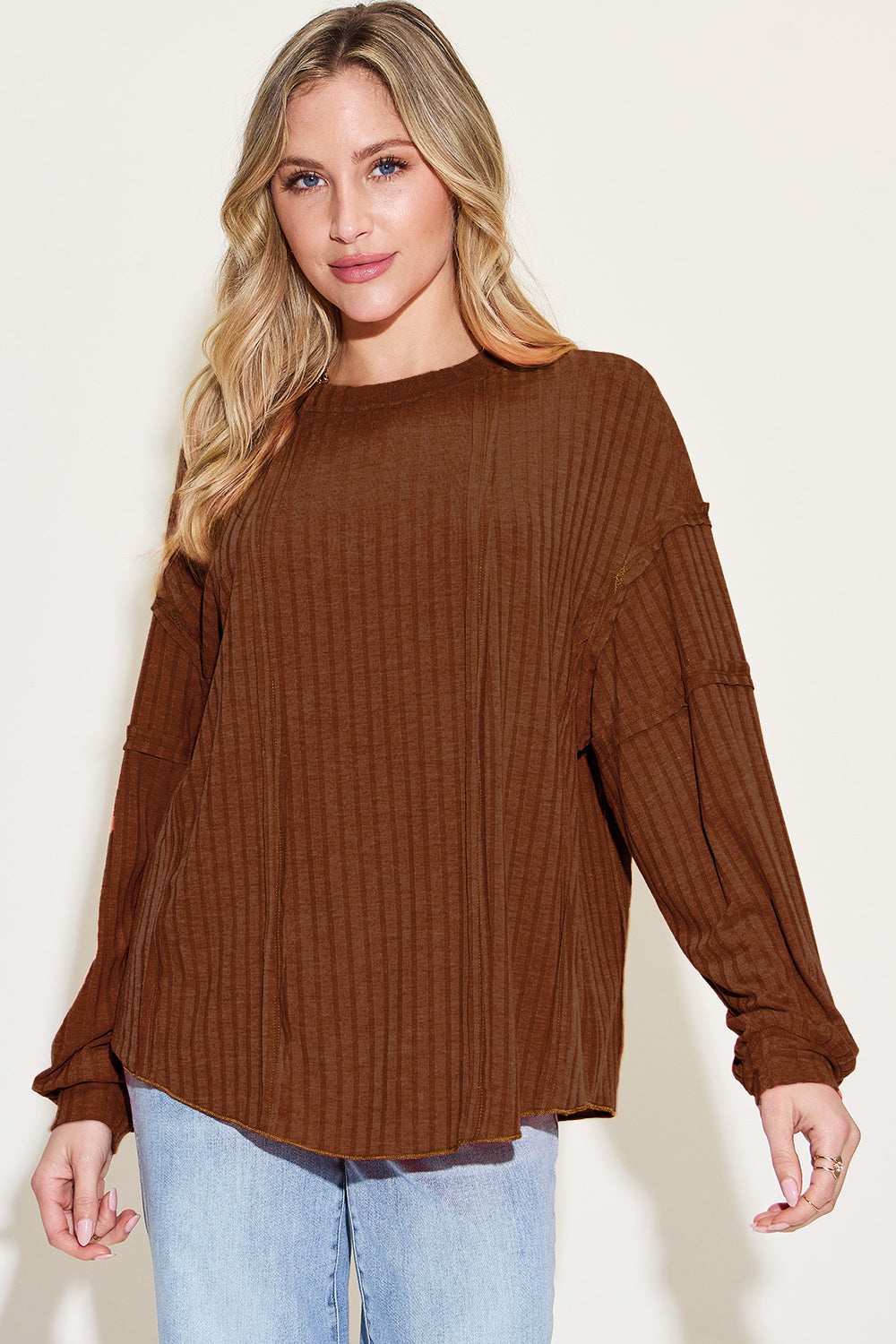 8 Colors! Basic Bae Full Size Ribbed Round Neck Long Sleeve T-Shirt