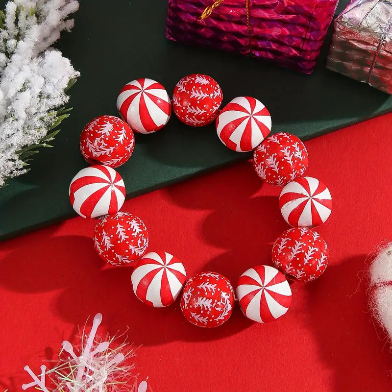 Wood Peppermint Beaded Bracelet