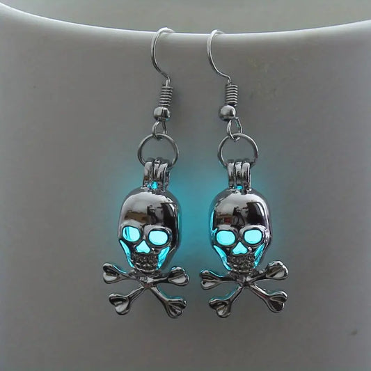 Mystery Color Luminous Skull Cross Bones Earrings