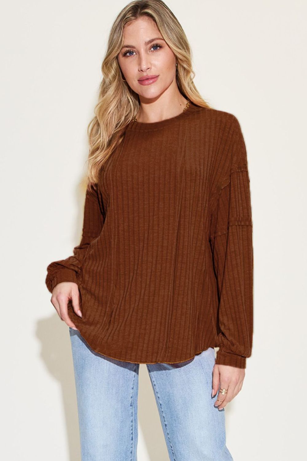 8 Colors! Basic Bae Full Size Ribbed Round Neck Long Sleeve T-Shirt