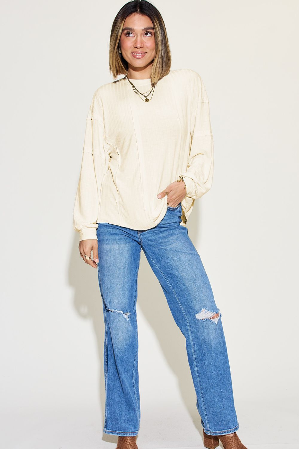 8 Colors! Basic Bae Full Size Ribbed Round Neck Long Sleeve T-Shirt