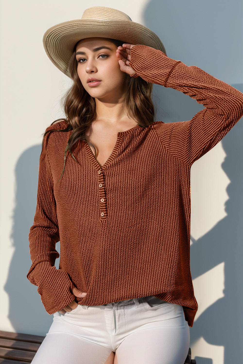 DOORBUSTER Double Take Full Size Notched Thumbhole Long Sleeve T-Shirt