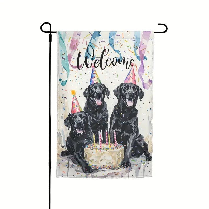 Happy Birthday Black Dog Garden Flag