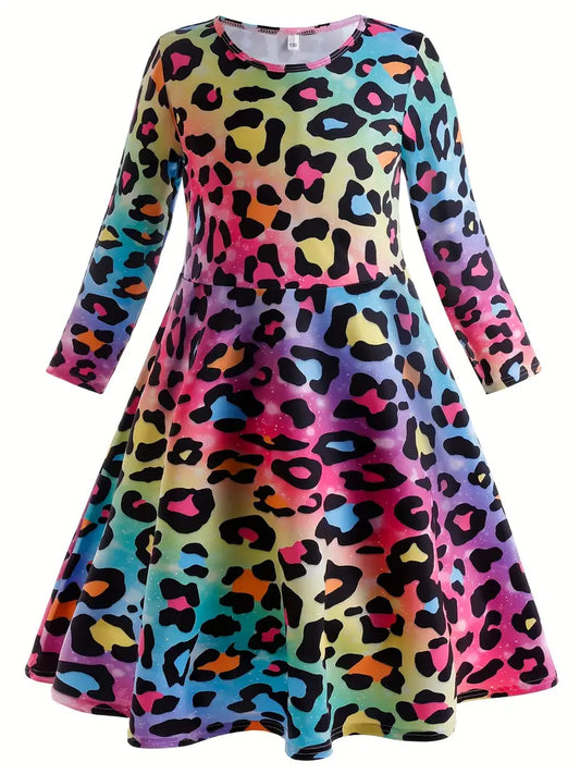 Girls Long Sleeve Colorful Leopard