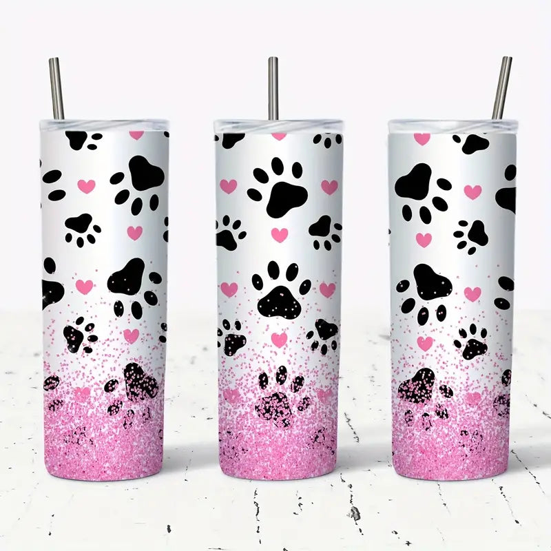 Faux Pink Glitter Paw Print 20oz Tumbler