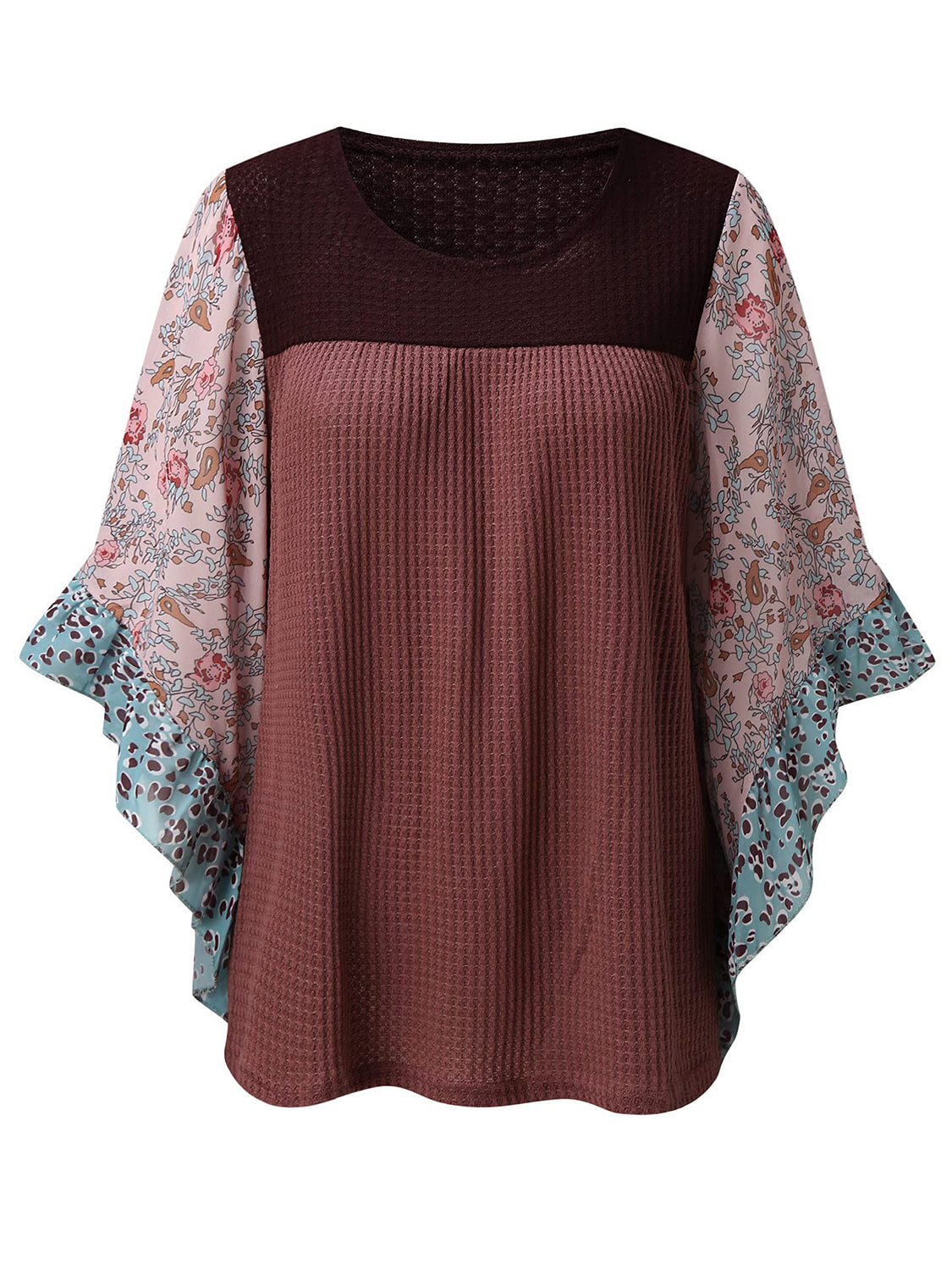 8 Color Options! Full Size Printed Round Neck Three-Quarter Sleeve Blouse