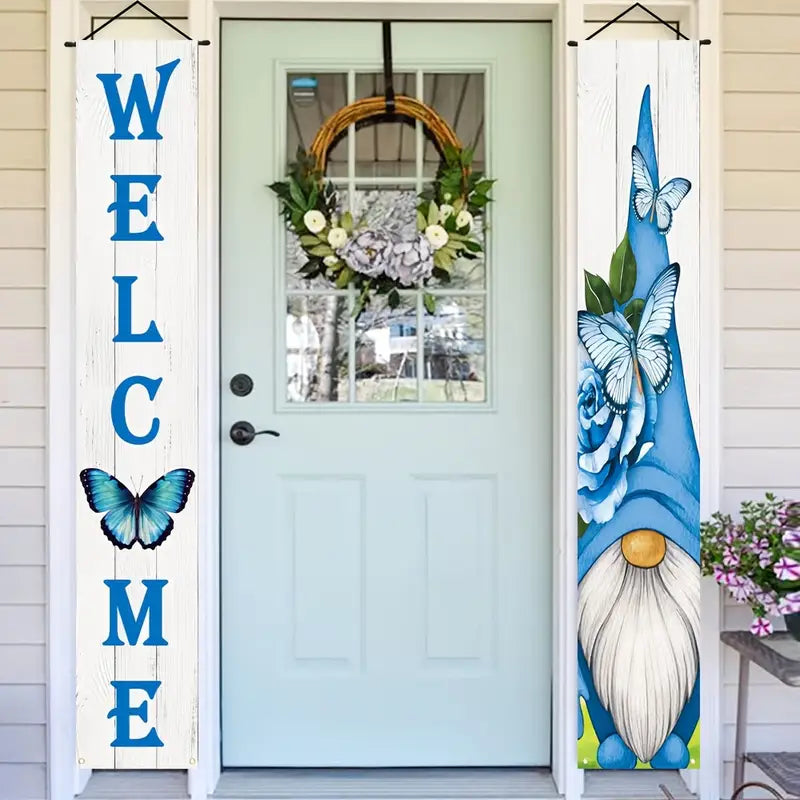 Blue Gnome Butterfly Welcome Door Banners
