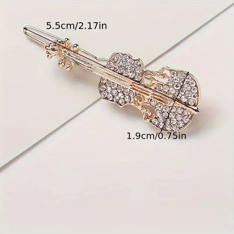 Rhinestone Violin Hair Clip