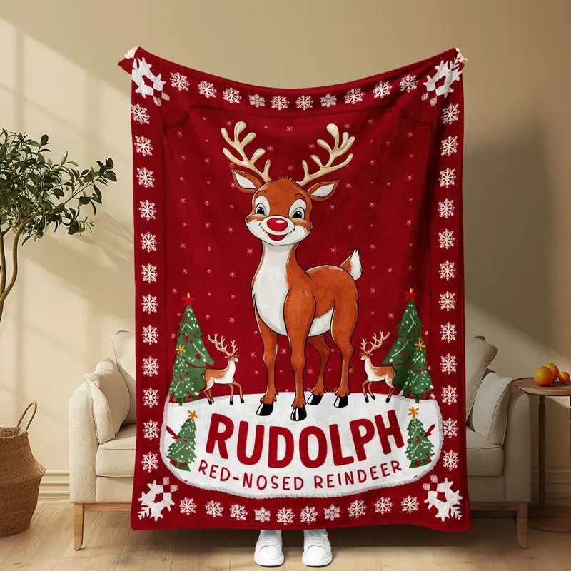 Red Nosed Reindeer Fleece Blanket