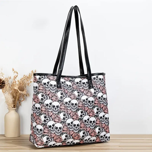Pink Roses & Skull Tote Purse