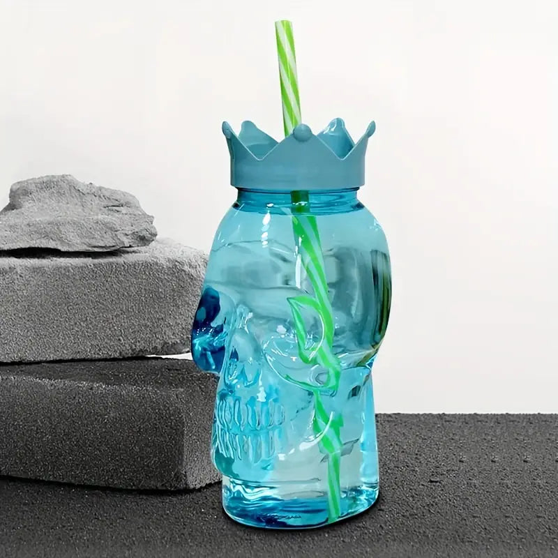 Plastic Skull Water Bottle With Straw