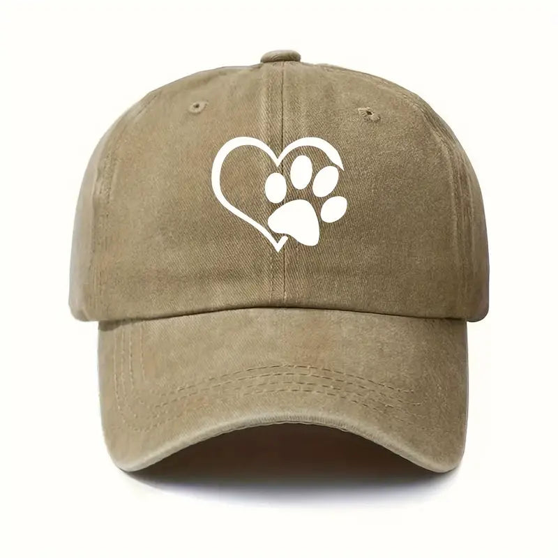 Khaki Paw Print Heart Hat