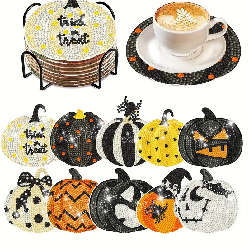 Trick or Treat Pumpkin Diamond Art Coasters