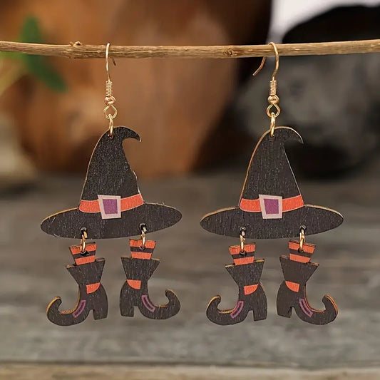 Wood Witch Hat Earrings