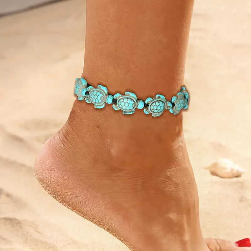 Adjustable Turquoise Turtle Anklet