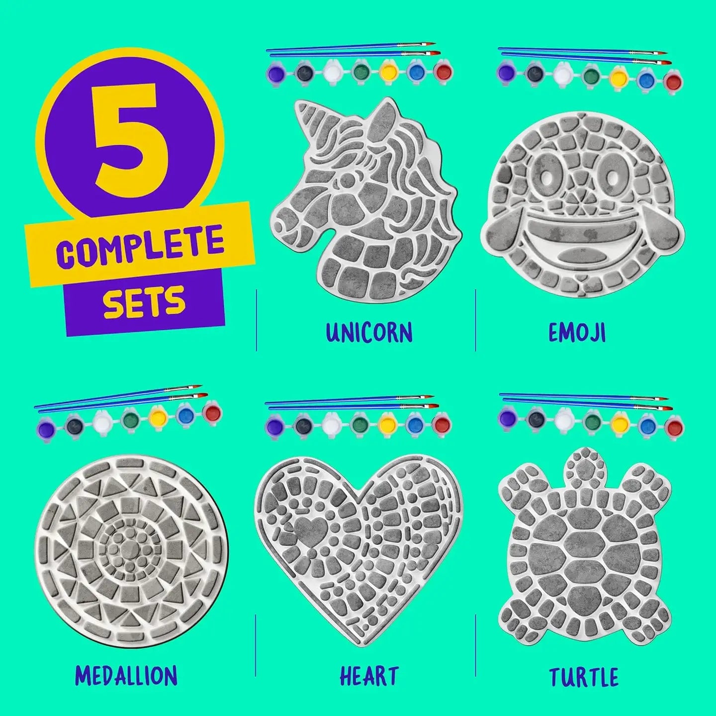 Stepping Stone Painting Kit For Kids - Paint 5 Garden Stones