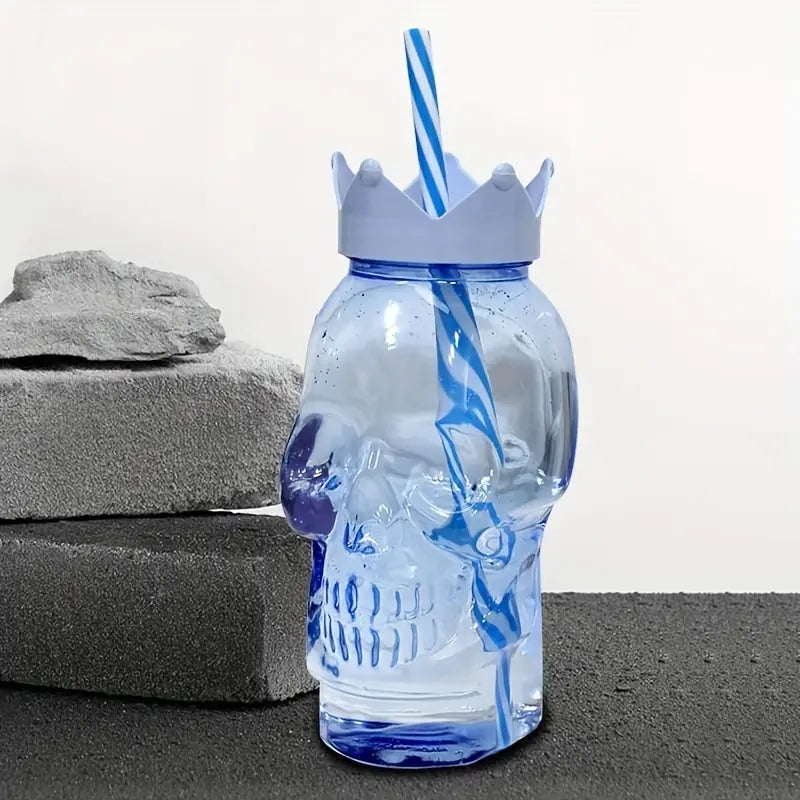 Plastic Skull Water Bottle With Straw