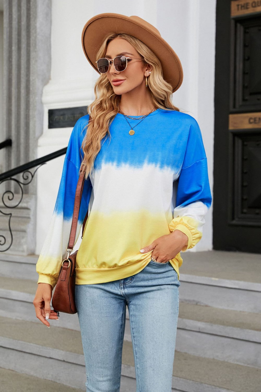 7 colors! Gradient Round Neck Long Sleeve Sweatshirt