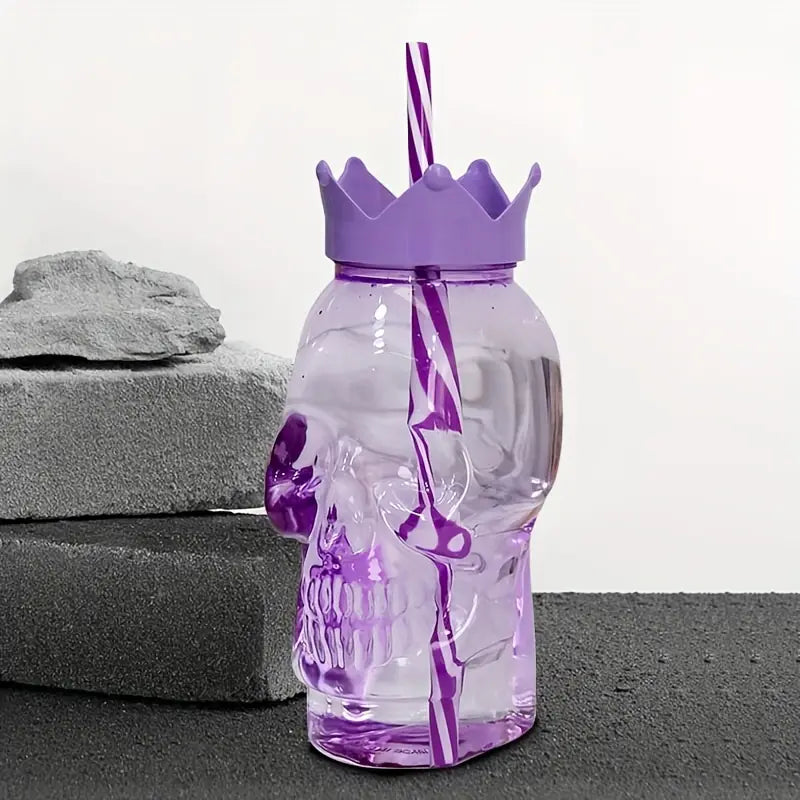 Plastic Skull Water Bottle With Straw