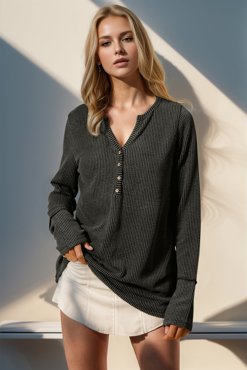 DOORBUSTER Double Take Full Size Notched Thumbhole Long Sleeve T-Shirt
