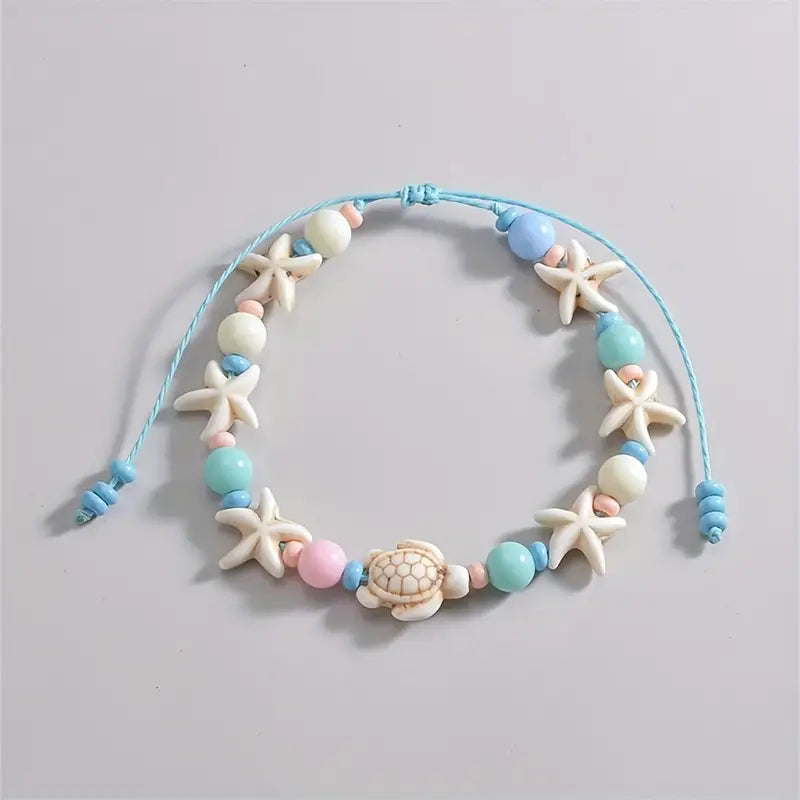 Pink and Blue Turtle Anklet