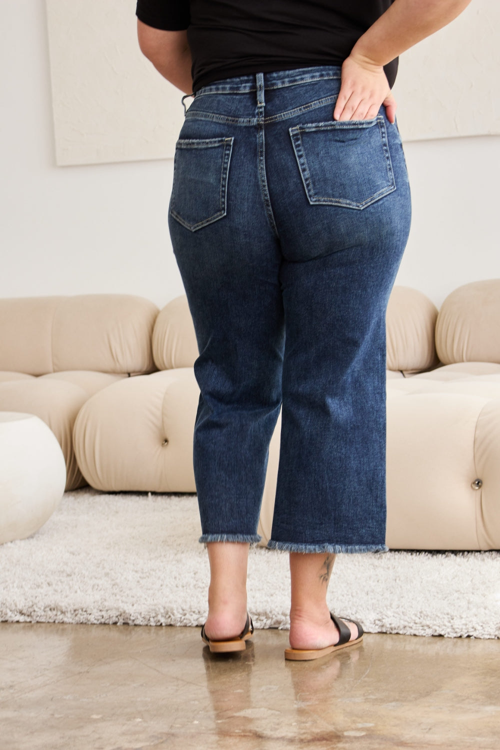 RFM Full Size Tummy Control High Waist Raw Hem Distressed Jeans