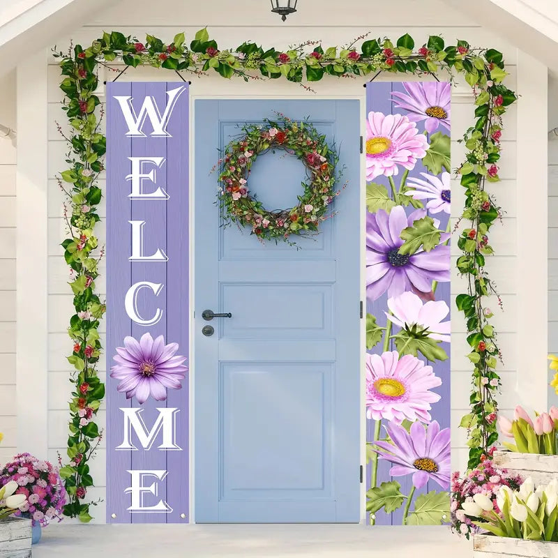 Purple Floral Welcome Door Banners