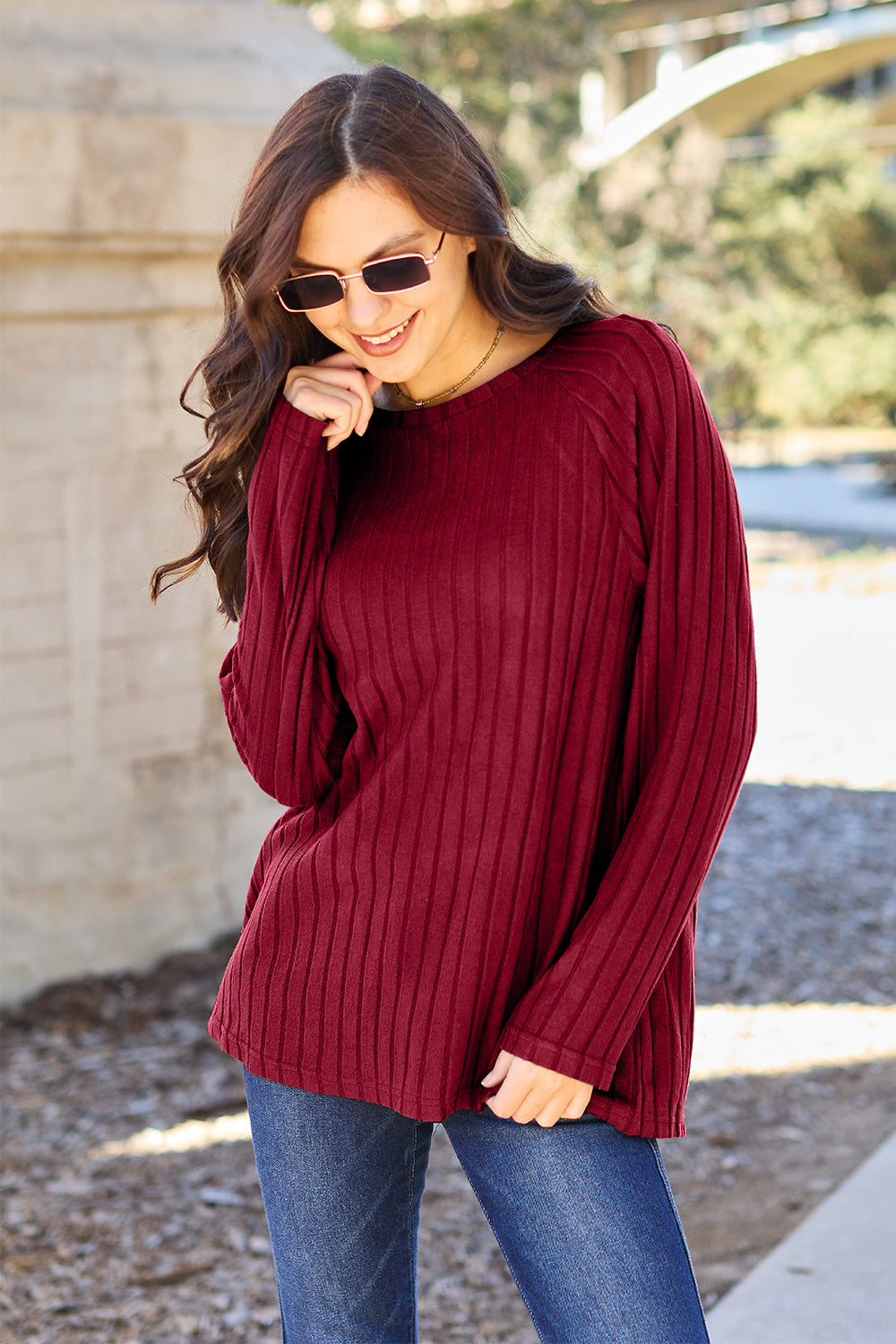 BF Doorbuster! 5 Colors! Basic Bae Full Size Ribbed Round Neck Long Sleeve Knit Top