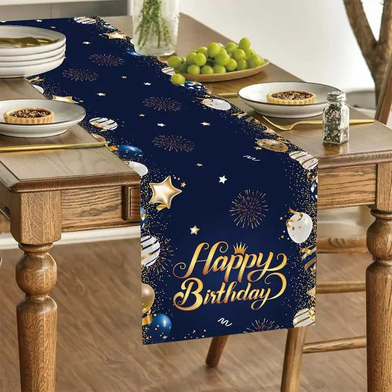 Navy Happy Birthday Table Runner