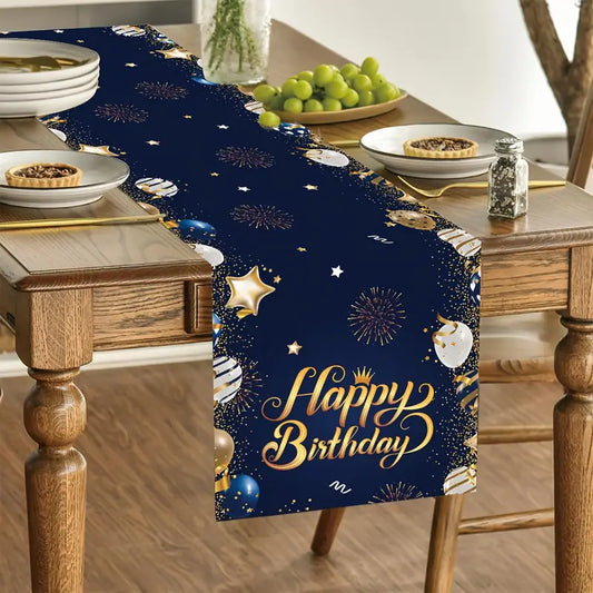 Navy Happy Birthday Table Runner