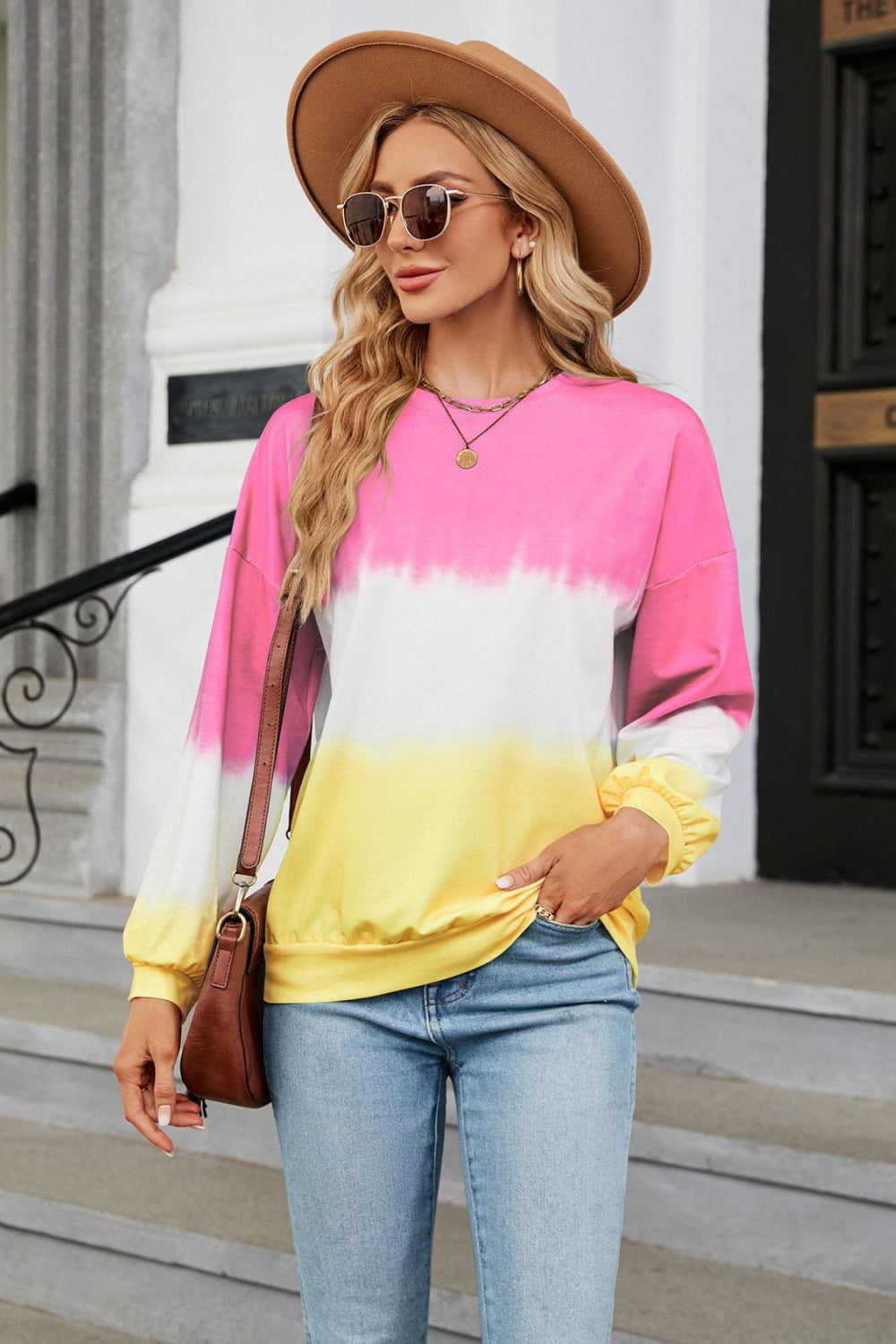 7 colors! Gradient Round Neck Long Sleeve Sweatshirt