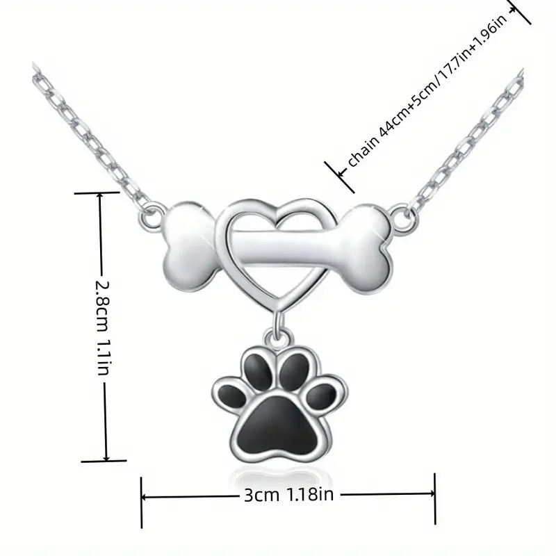 Bone Heart Paw Print Necklace