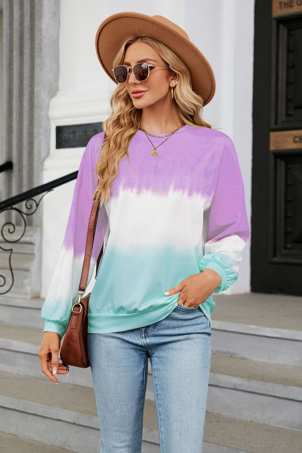 7 colors! Gradient Round Neck Long Sleeve Sweatshirt