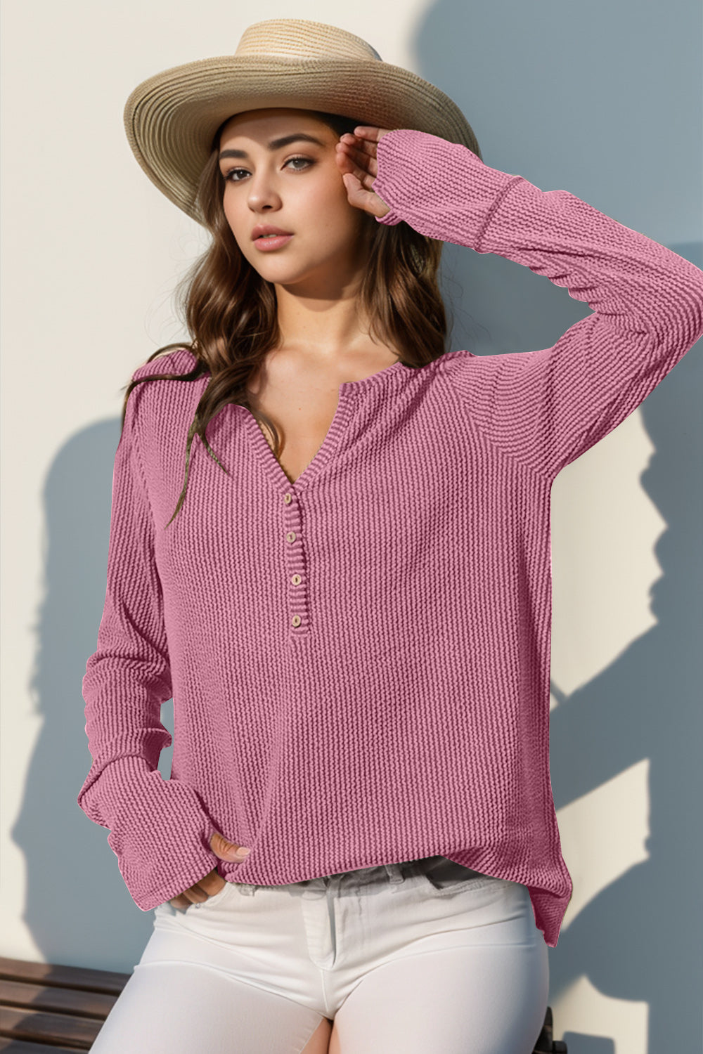 DOORBUSTER Double Take Full Size Notched Thumbhole Long Sleeve T-Shirt