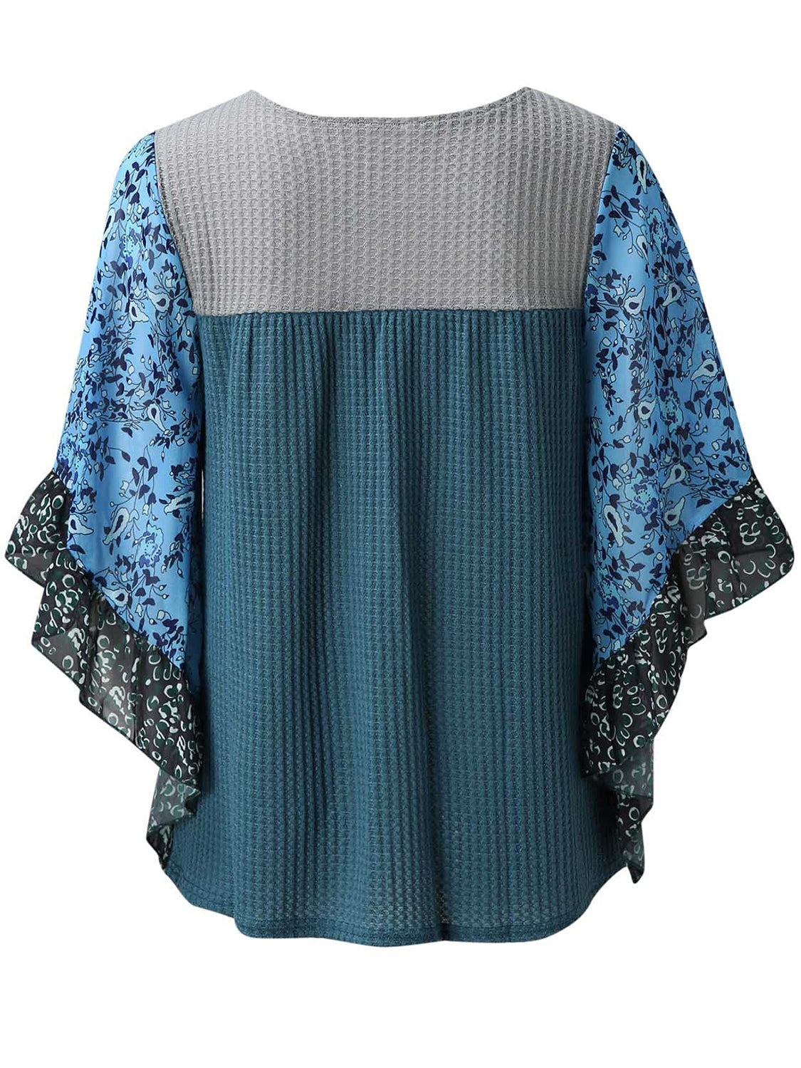 8 Color Options! Full Size Printed Round Neck Three-Quarter Sleeve Blouse